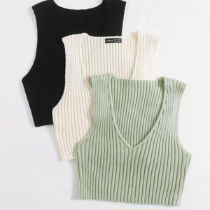 Shein 3 Piece Plunging Crop Tank Knit Tops Color: Multi   Size: L